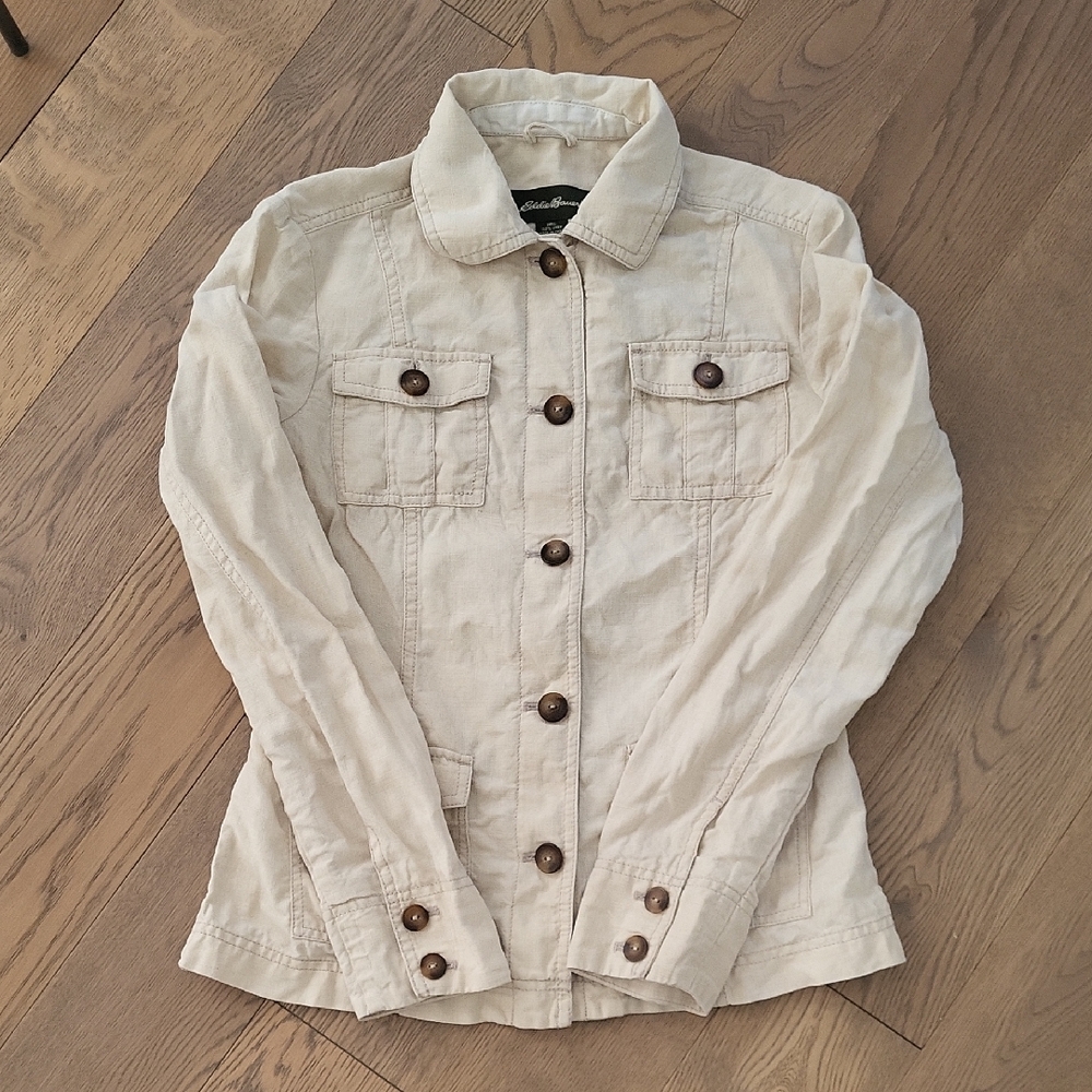 Eddie Bauer 100% LINEN Beige Utility Jacket